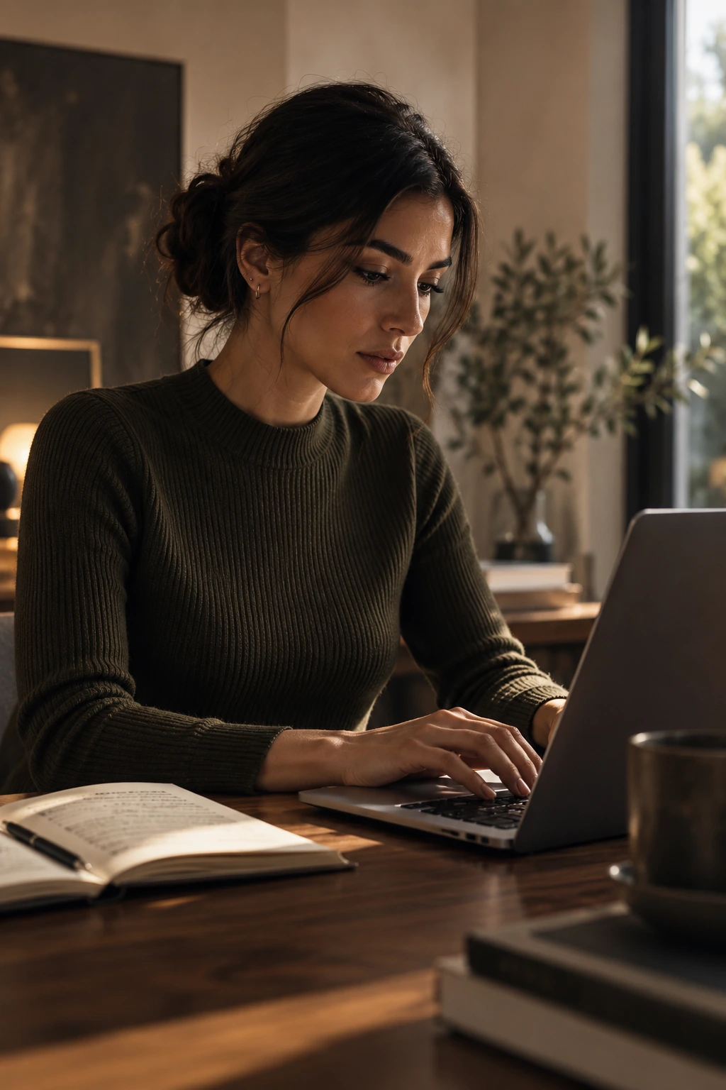 Woman working at a laptop, lifestyle illustration